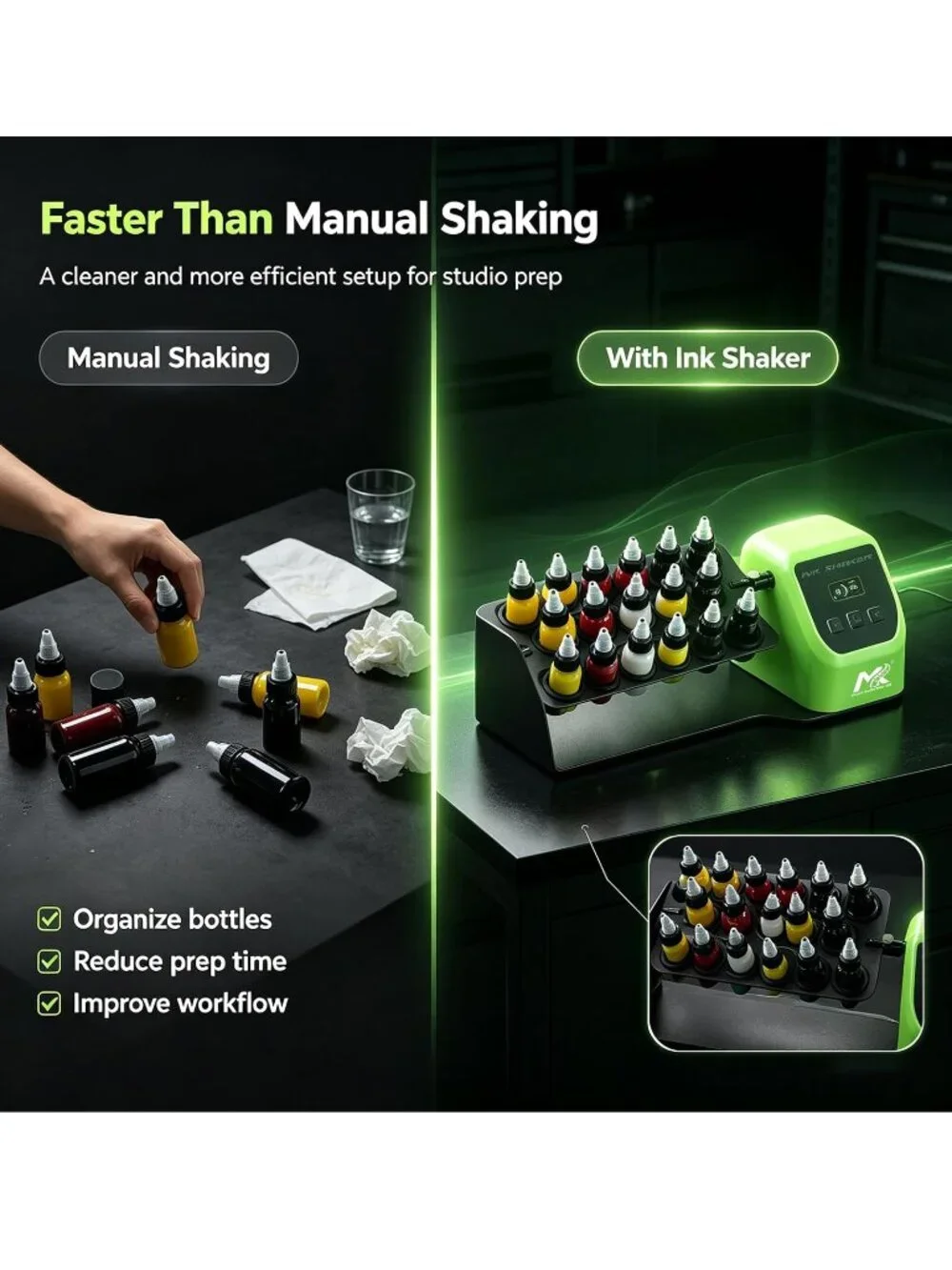 NEW MK Tattoo Ink Shaker Mixer Rocker Electric Pigment Rotating Agitator Shop